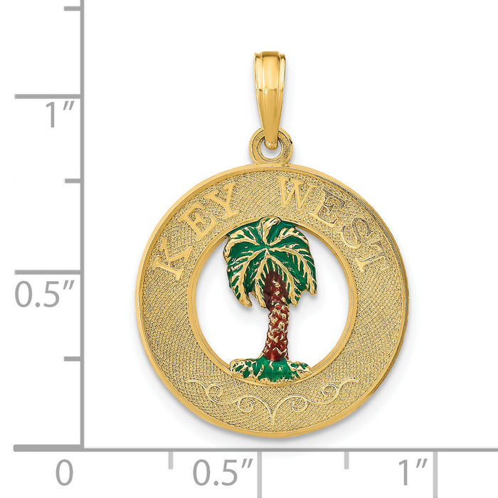 14K KEY WEST Enameled Palm Tree Circle Charm-K7096