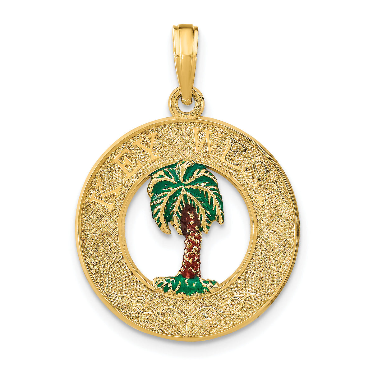 14K KEY WEST Enameled Palm Tree Circle Charm-K7096