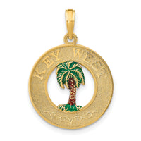 14K KEY WEST Enameled Palm Tree Circle Charm-K7096