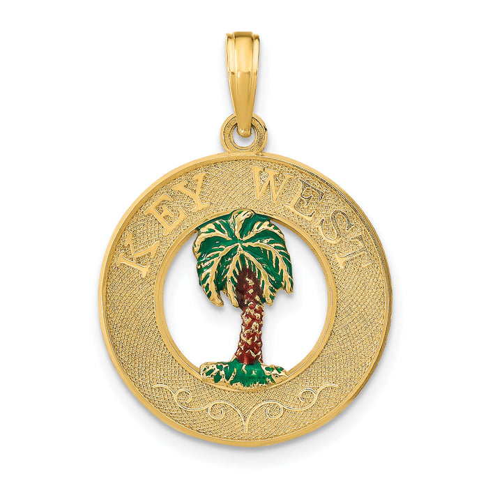 14K KEY WEST Enameled Palm Tree Circle Charm-K7096