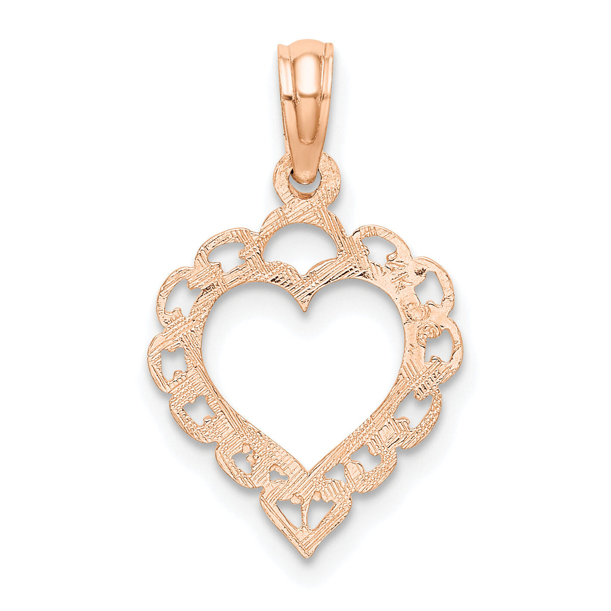 14K Rose Polished Lace Border Heart Pendant-K7097R