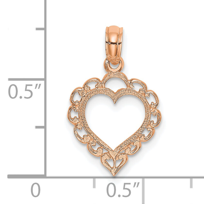 14K Rose Polished Lace Border Heart Pendant-K7097R