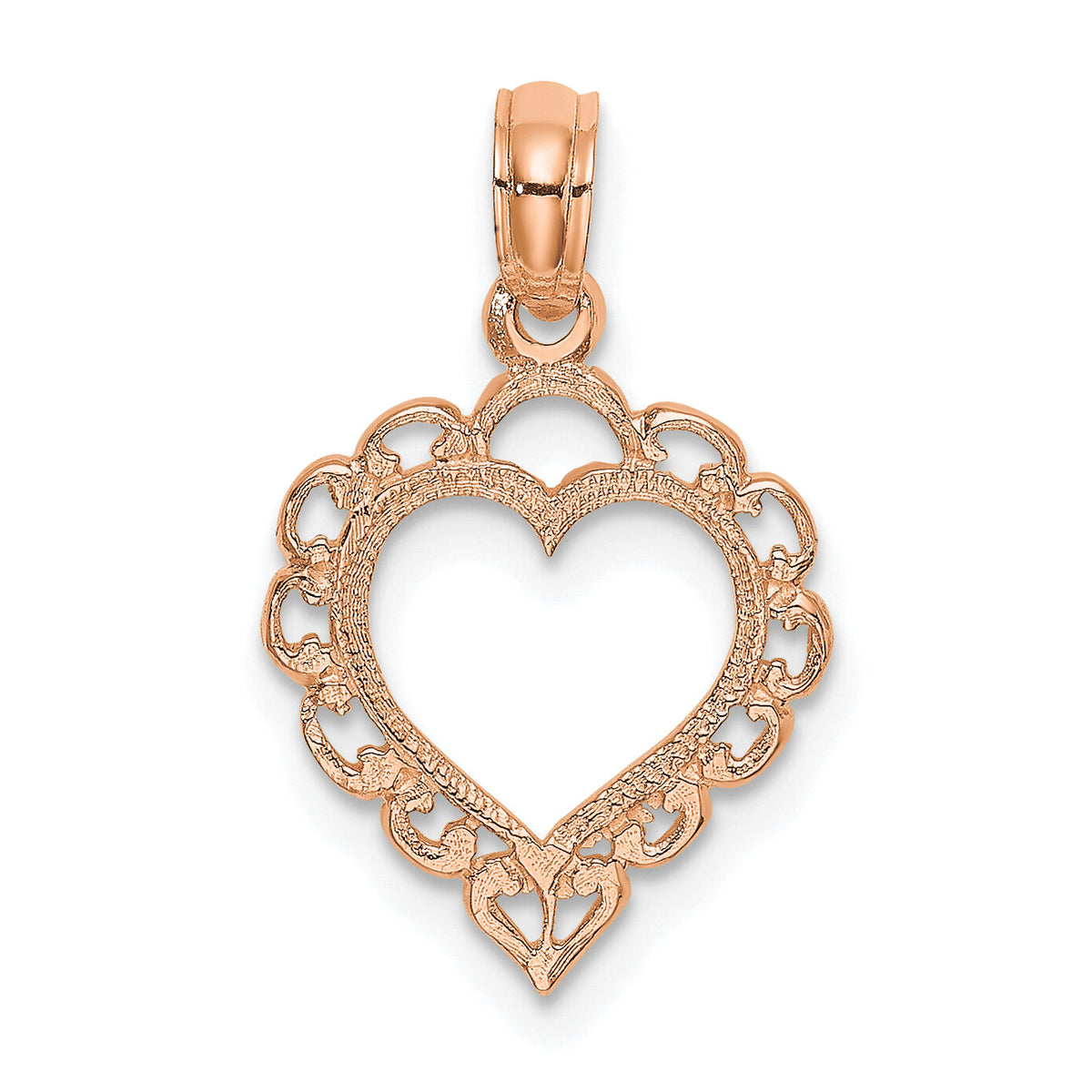 14K Rose Polished Lace Border Heart Pendant-K7097R