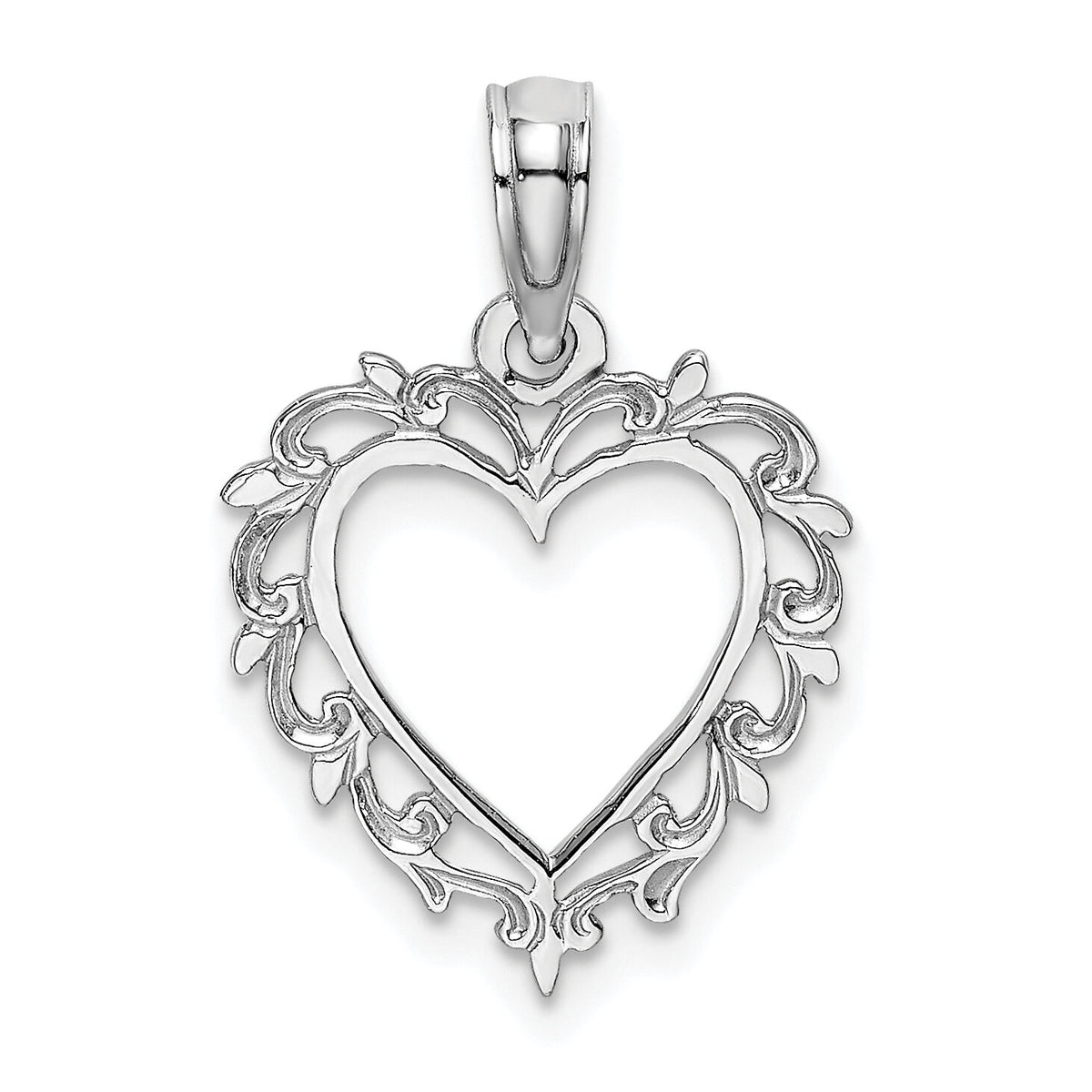14K White Gold Heart w/ Lace Trim Charm-K7099W