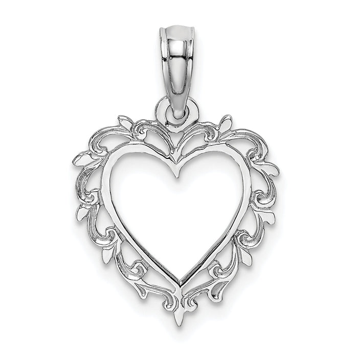 14K White Gold Heart w/ Lace Trim Charm-K7099W