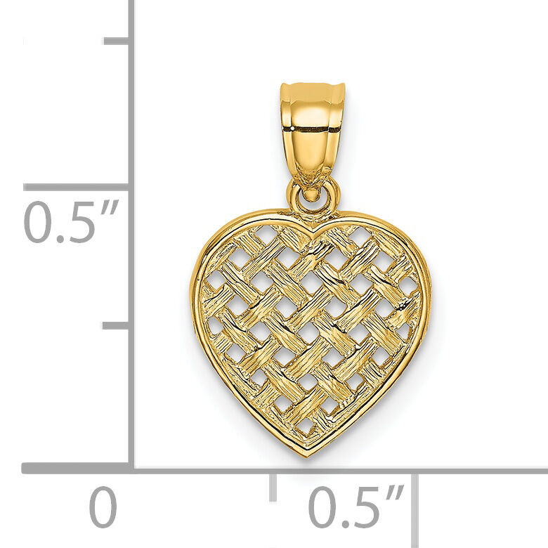 14K Cut-Out and Textured Woven Heart Charm-K7101