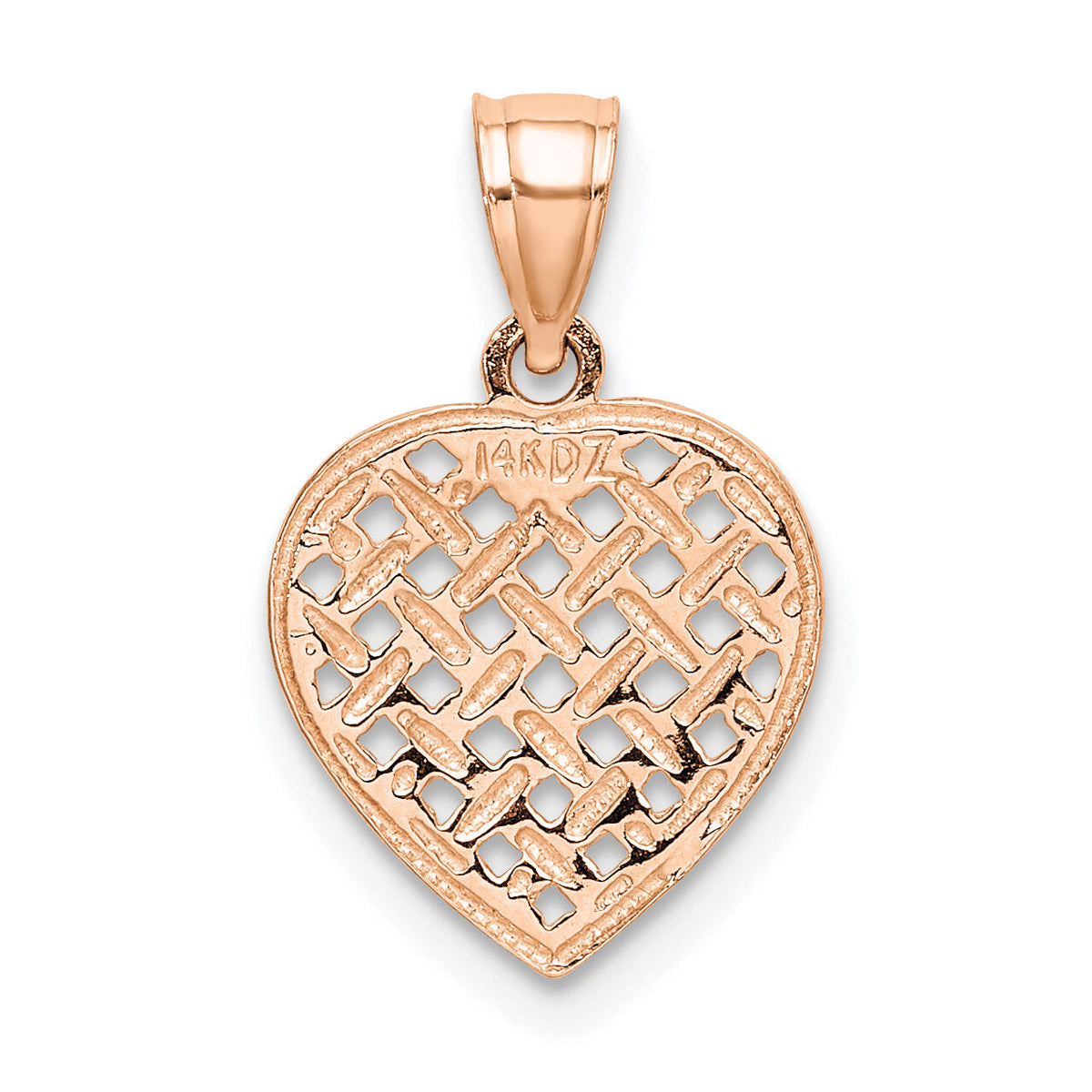14K Rose Polished Cut-Out and Textured Woven Heart Charm-K7101R
