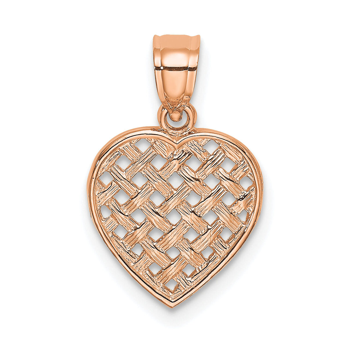 14K Rose Polished Cut-Out and Textured Woven Heart Charm-K7101R