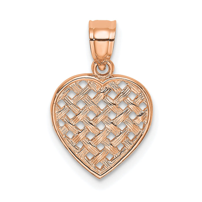 14K Rose Polished Cut-Out and Textured Woven Heart Charm-K7101R