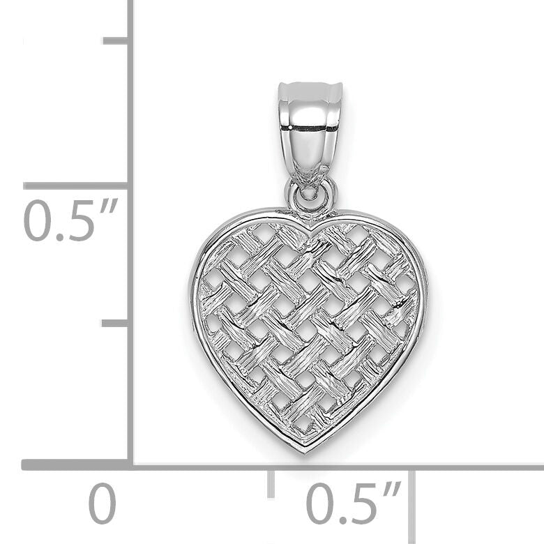 14K White Gold Cut-Out and Textured Woven Heart Charm-K7101W