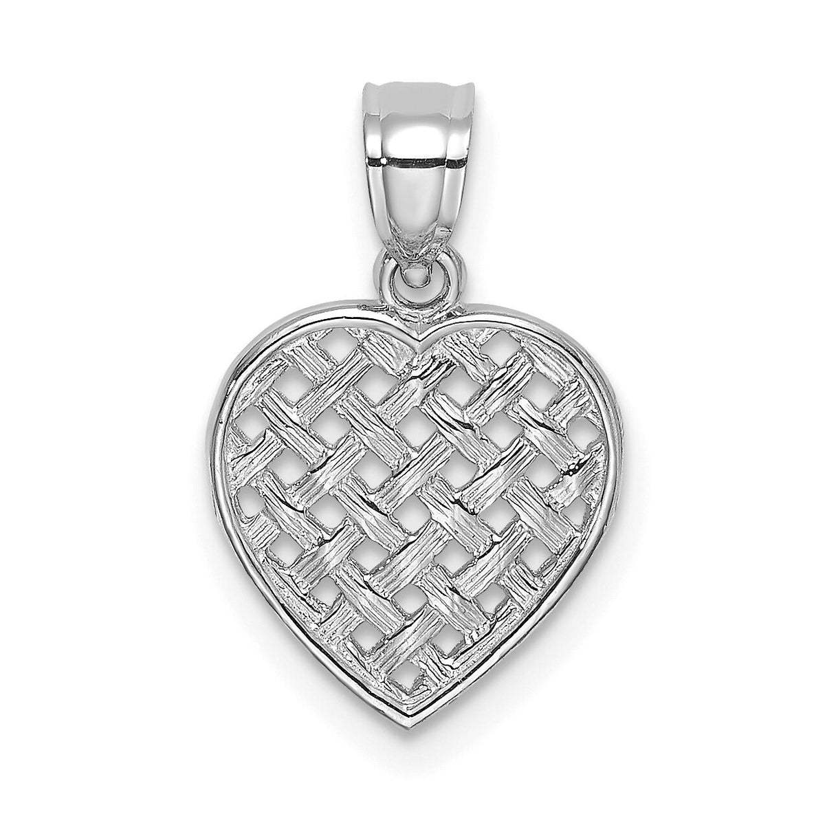 14K White Gold Cut-Out and Textured Woven Heart Charm-K7101W