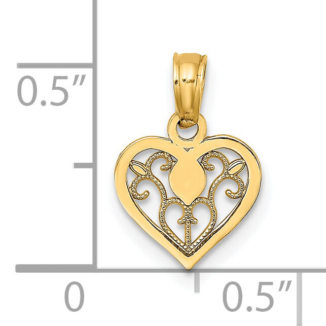 14K Polished Filigree Heart Pendant-K7103