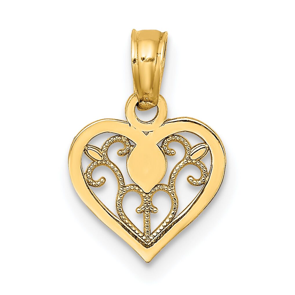 14K Polished Filigree Heart Pendant-K7103
