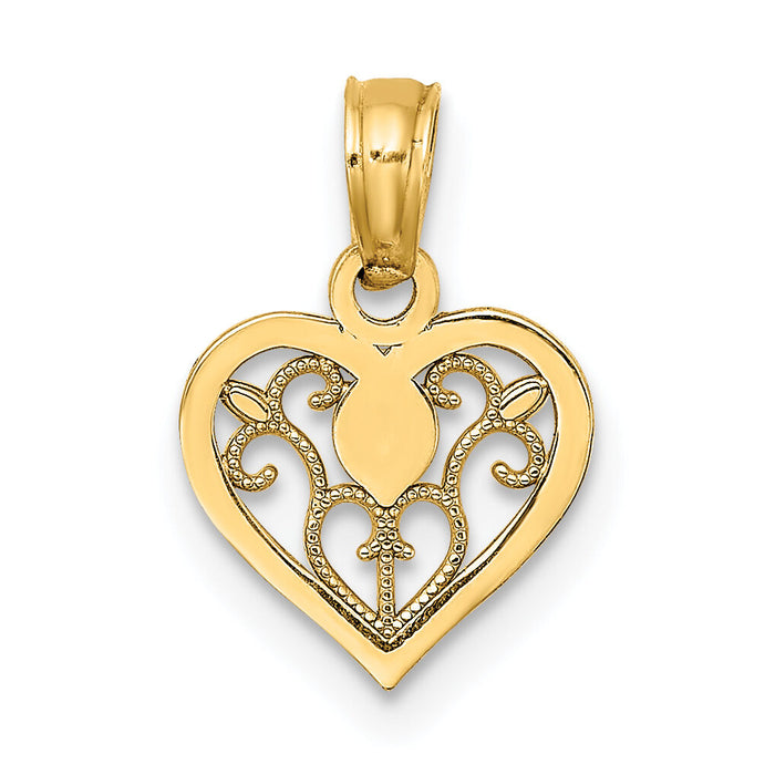 14K Polished Filigree Heart Pendant-K7103