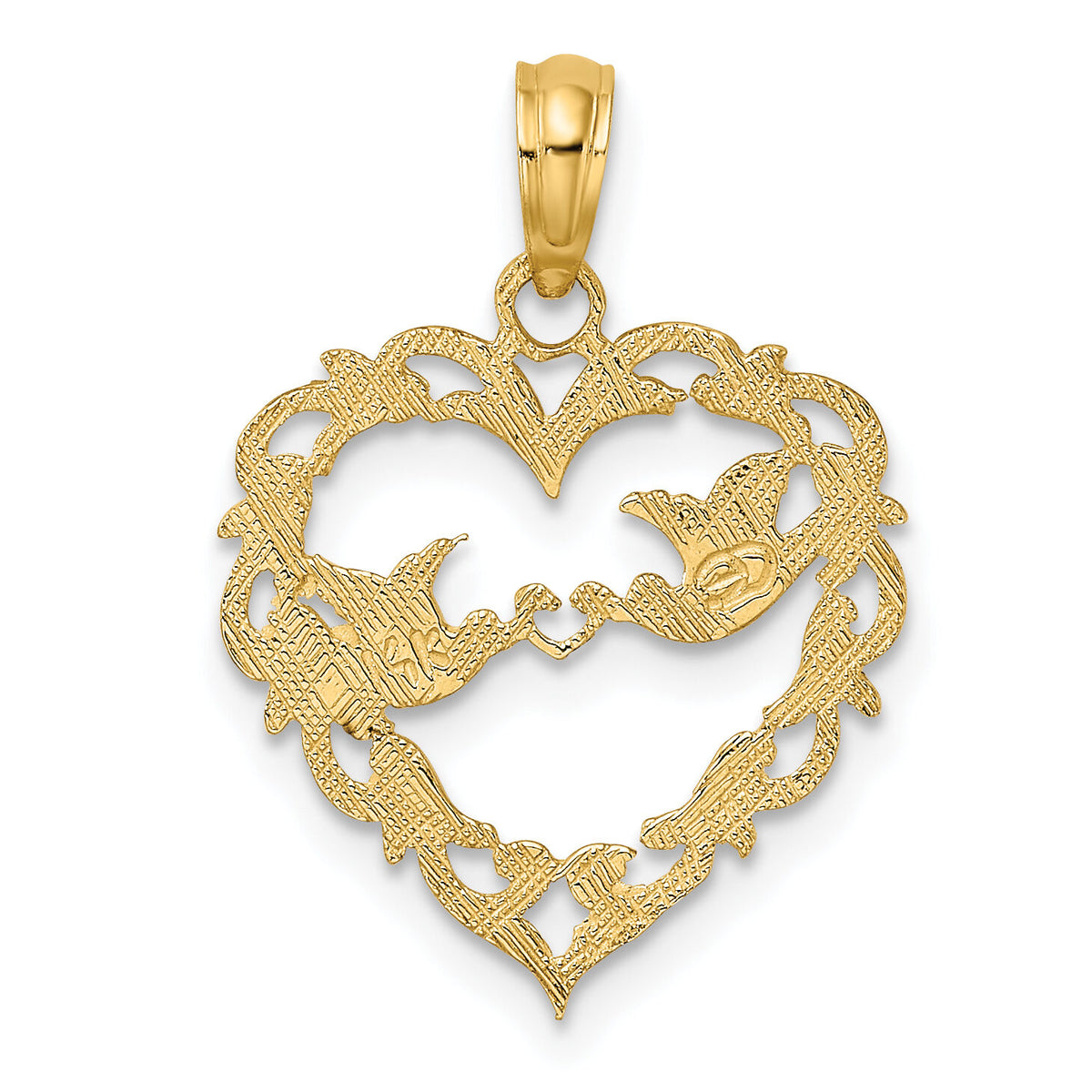14K Polished Love Birds in Heart Pendant-K7105