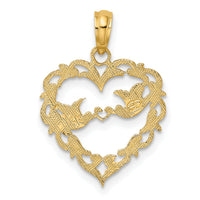 14K Polished Love Birds in Heart Pendant-K7105