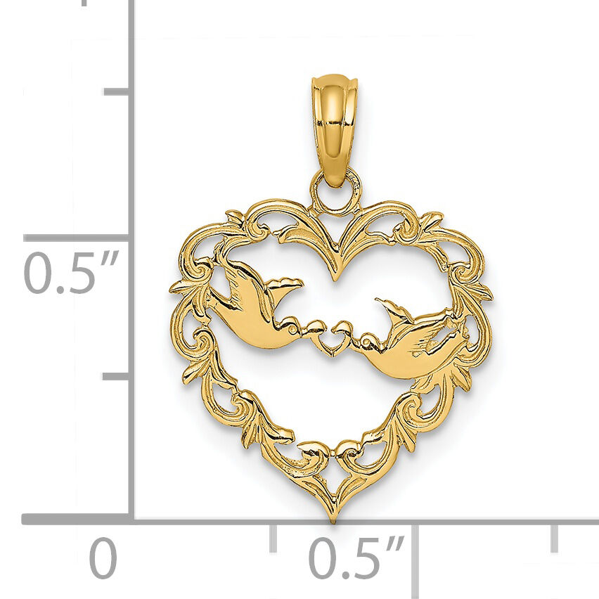 14K Polished Love Birds in Heart Pendant-K7105