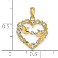 14K Polished Love Birds in Heart Pendant-K7105