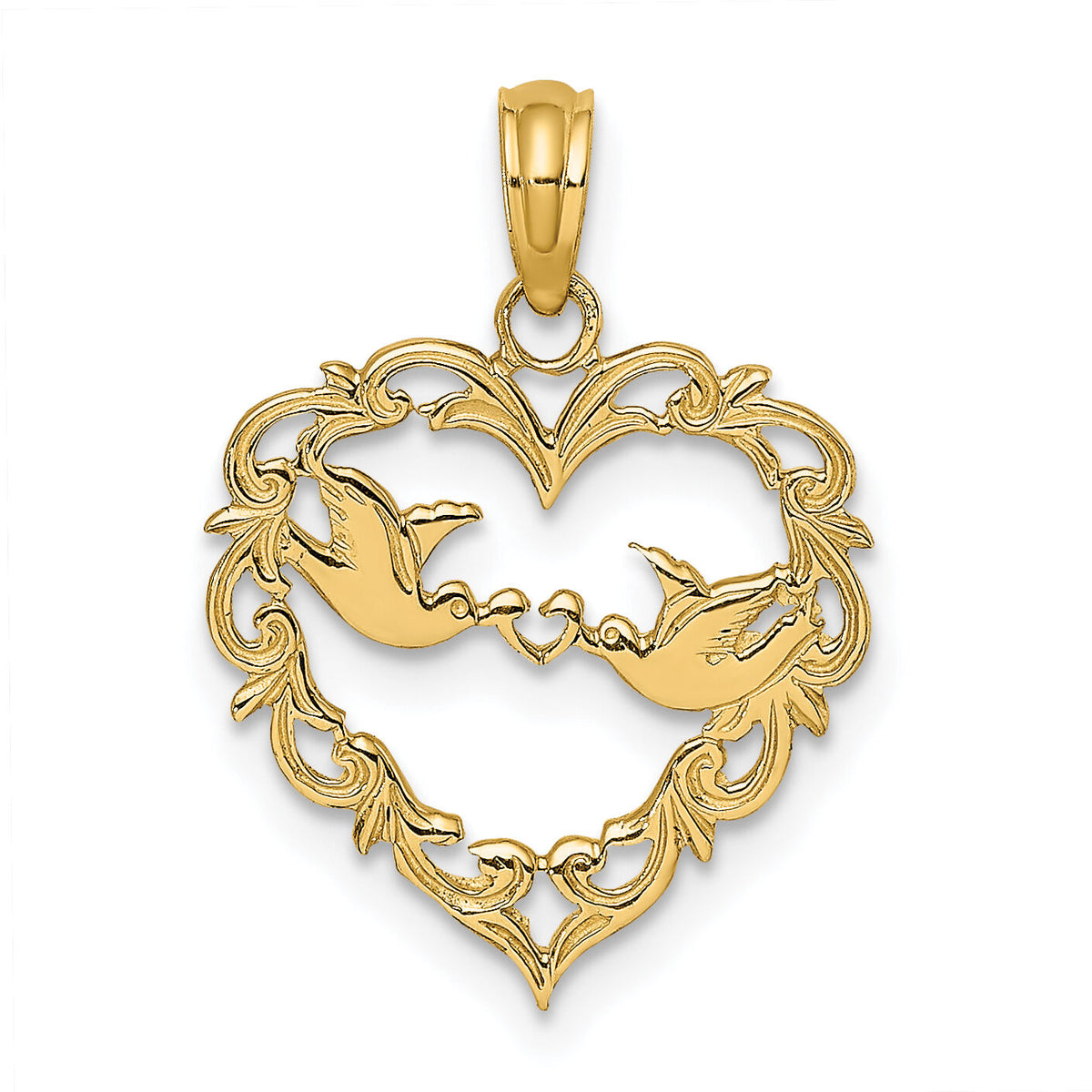 14K Polished Love Birds in Heart Pendant-K7105