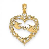 14K Polished Love Birds in Heart Pendant-K7105
