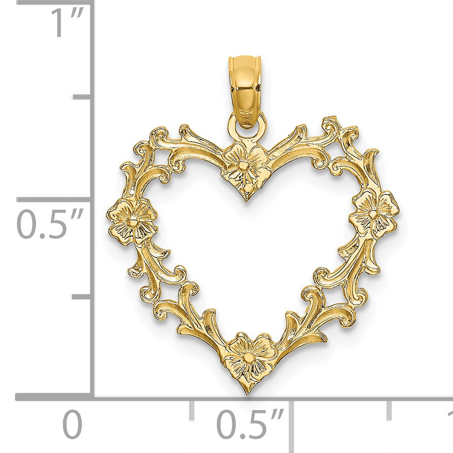 14K Cut-Out Floral Heart Charm-K7107