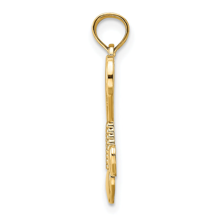 14K Polished Heart w/ Double Heart Tassle Charm-K7114
