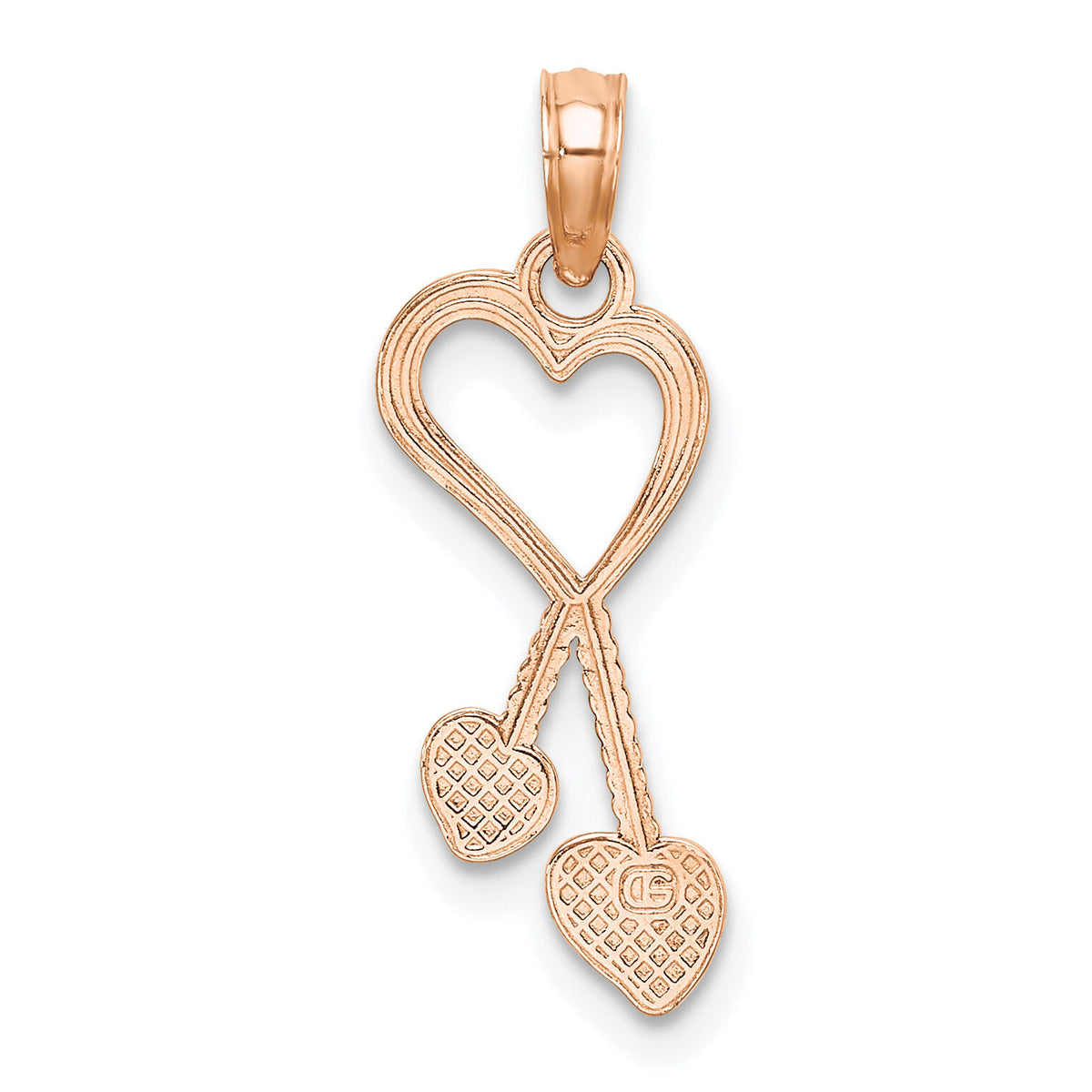 14K Rose Polished Tassle Hearts Pendant-K7114R