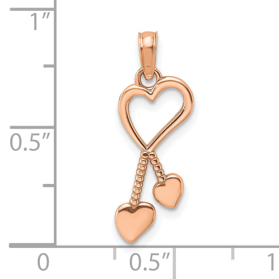 14K Rose Polished Tassle Hearts Pendant-K7114R