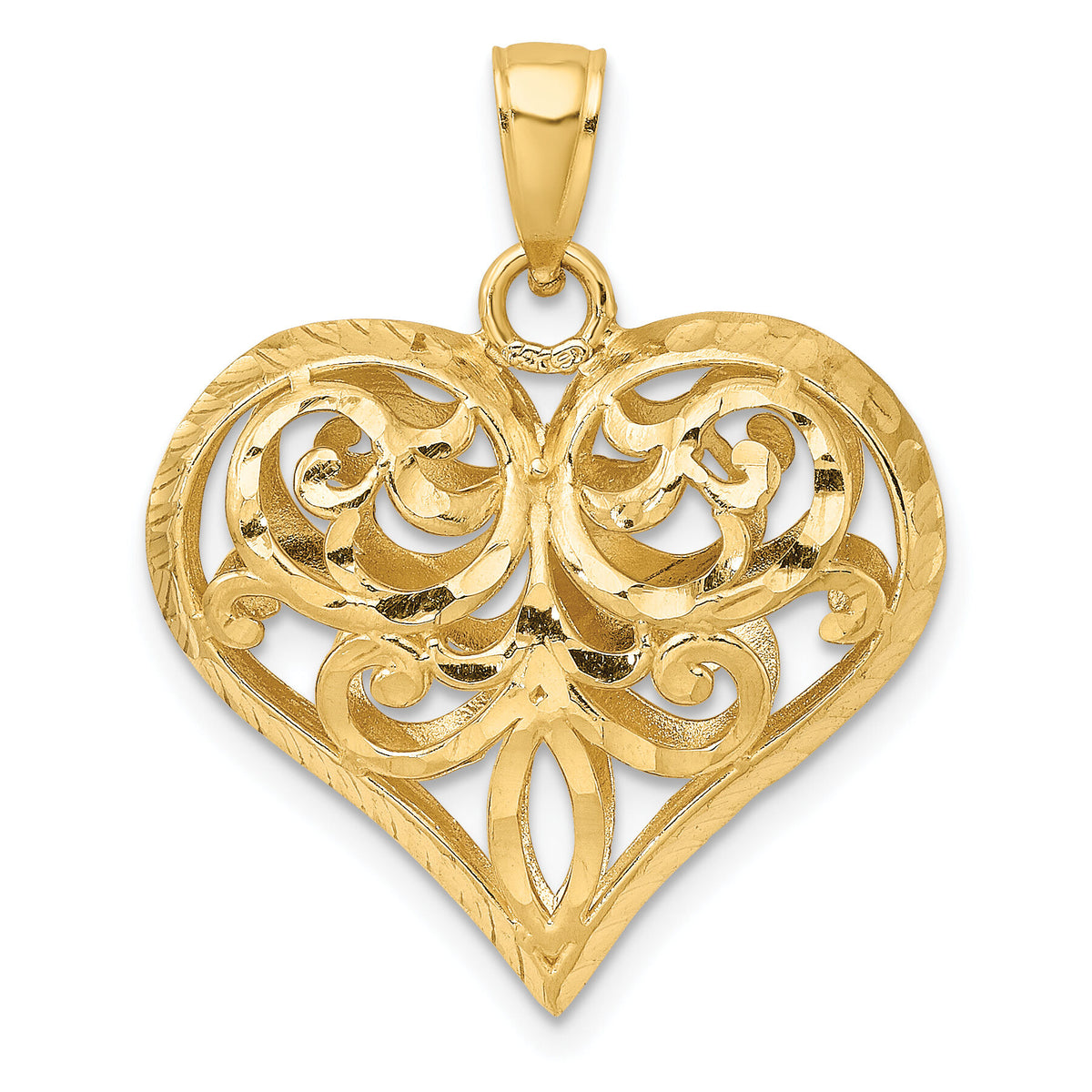 14K 3-D Diamond-cut Filigree Puffed Heart Charm-K7115
