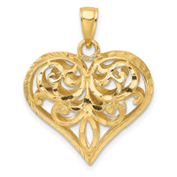 14K 3-D Diamond-cut Filigree Puffed Heart Charm-K7115