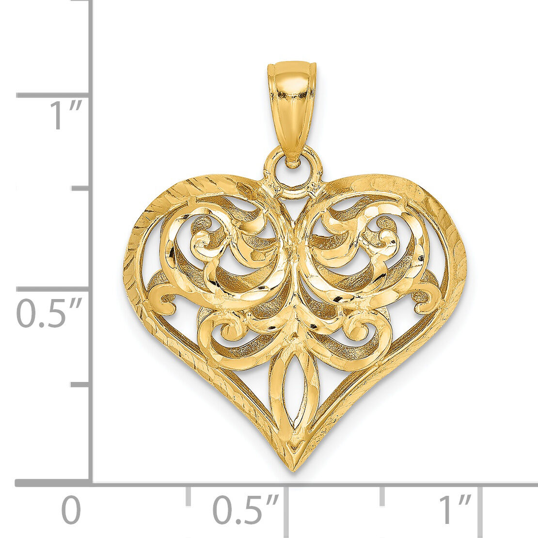 14K 3-D Diamond-cut Filigree Puffed Heart Charm-K7115
