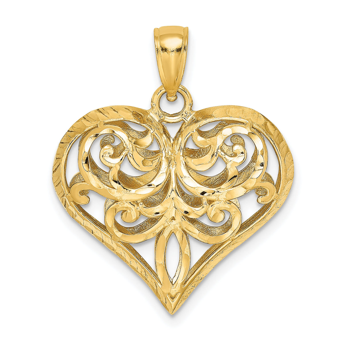 14K 3-D Diamond-cut Filigree Puffed Heart Charm-K7115