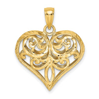 14K 3-D Diamond-cut Filigree Puffed Heart Charm-K7115