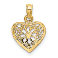 14K 2-D Filigree Heart w/ Flower Design Charm-K7120