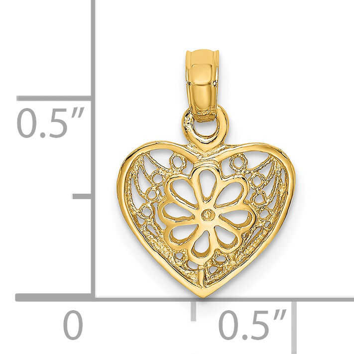 14K 2-D Filigree Heart w/ Flower Design Charm-K7120