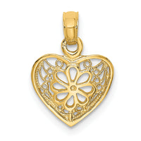 14K 2-D Filigree Heart w/ Flower Design Charm-K7120