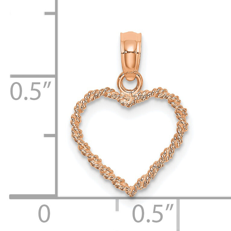 14K Rose Gold 3D Polished Rope Heart Pendant-K7125R