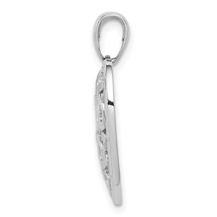 14K White Gold Diamond-cut Heart Pattern On Heart Charm-K7126W