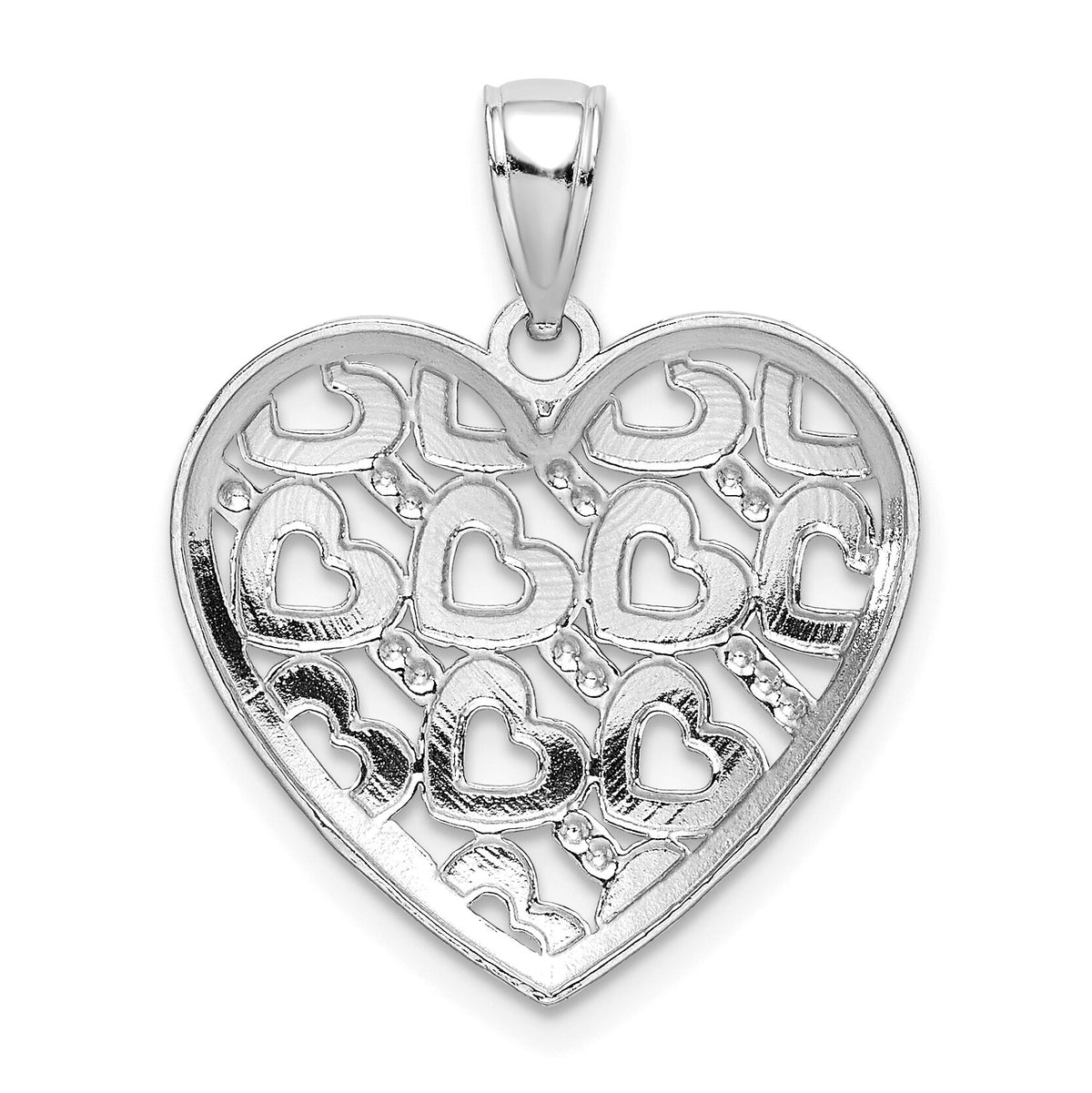 14K White Gold Diamond-cut Heart Pattern On Heart Charm-K7126W