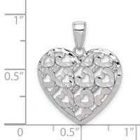 14K White Gold Diamond-cut Heart Pattern On Heart Charm-K7126W