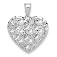 14K White Gold Diamond-cut Heart Pattern On Heart Charm-K7126W