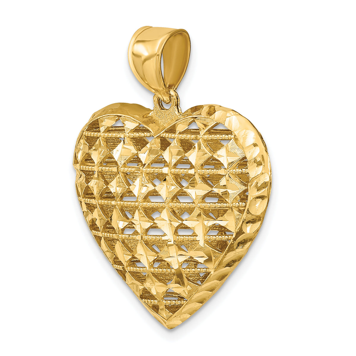 14K 3-D Cut-out Diamond-cut Puffed Heart Pendant-K7128