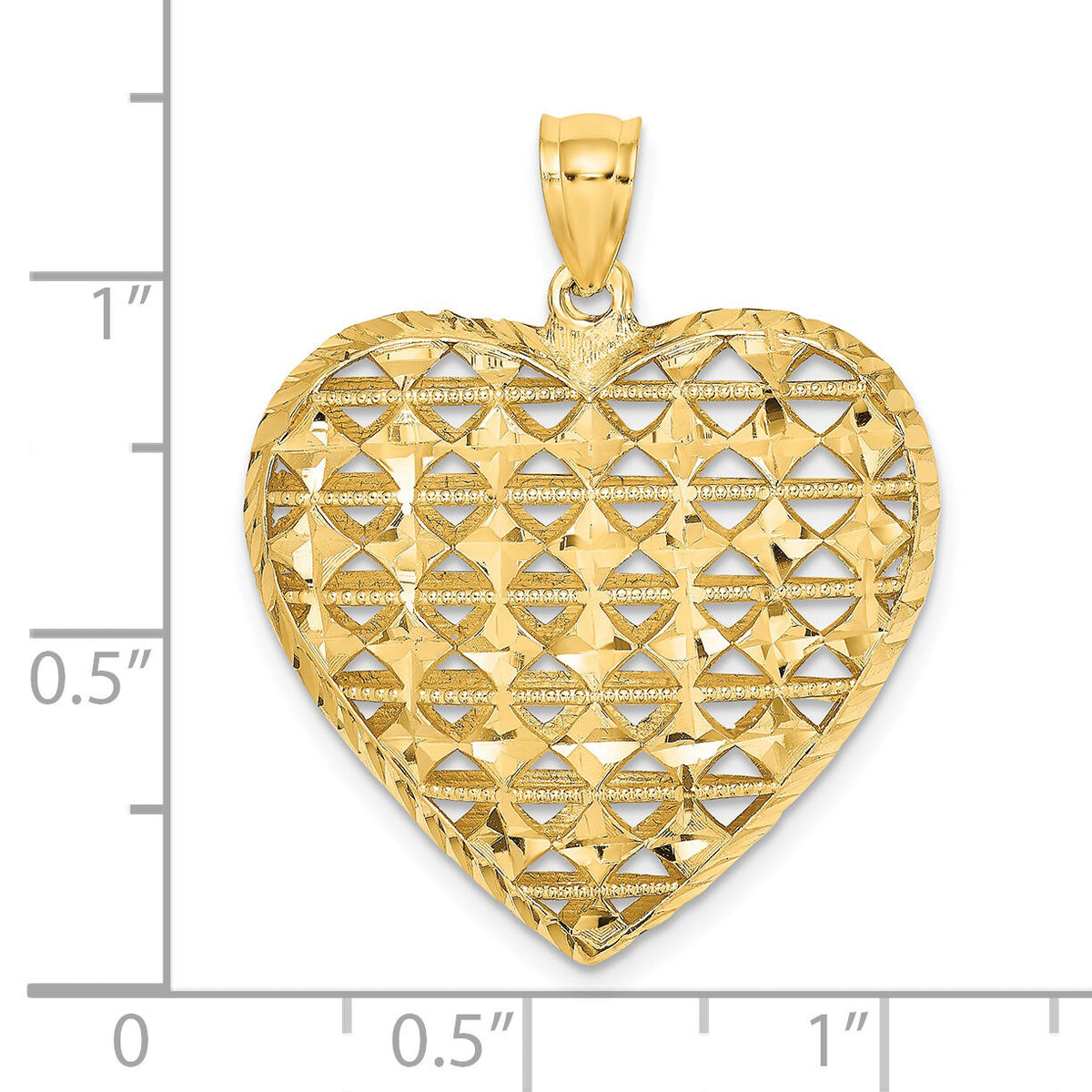 14K 3-D Cut-out Diamond-cut Puffed Heart Pendant-K7128