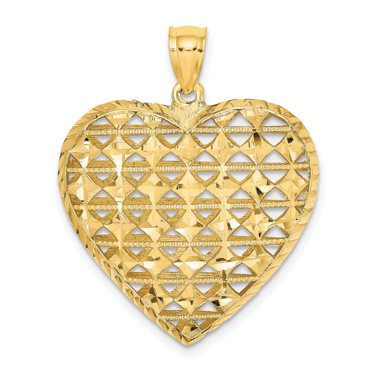 14K 3-D Cut-out Diamond-cut Puffed Heart Pendant-K7128