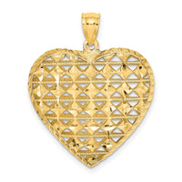 14K 3-D Cut-out Diamond-cut Puffed Heart Pendant-K7128