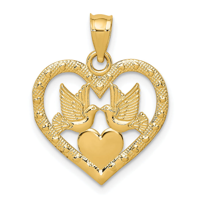 14K Doves In Heart Charm-K7129