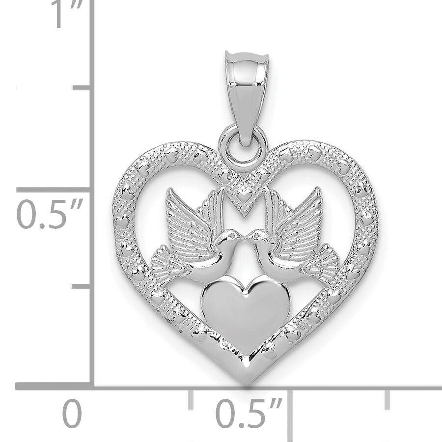 14K White Gold Doves In Heart Charm-K7129W