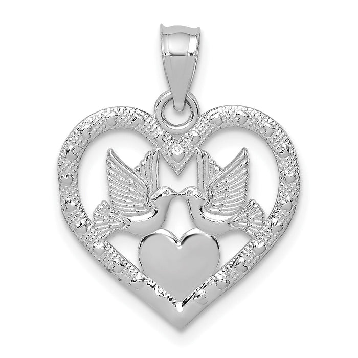 14K White Gold Doves In Heart Charm-K7129W