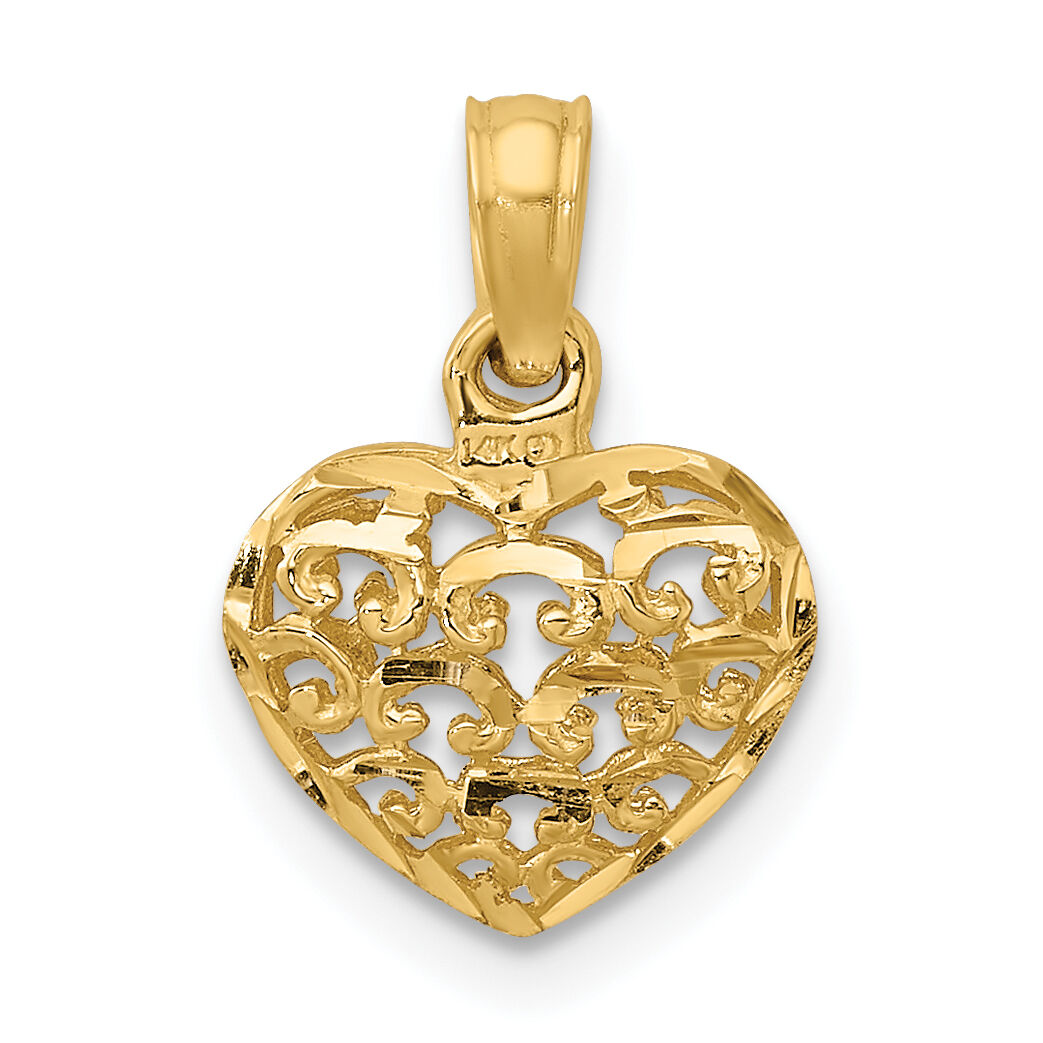 14K 3-D Diamond-cut Mini Puffed Heart Charm-K7130
