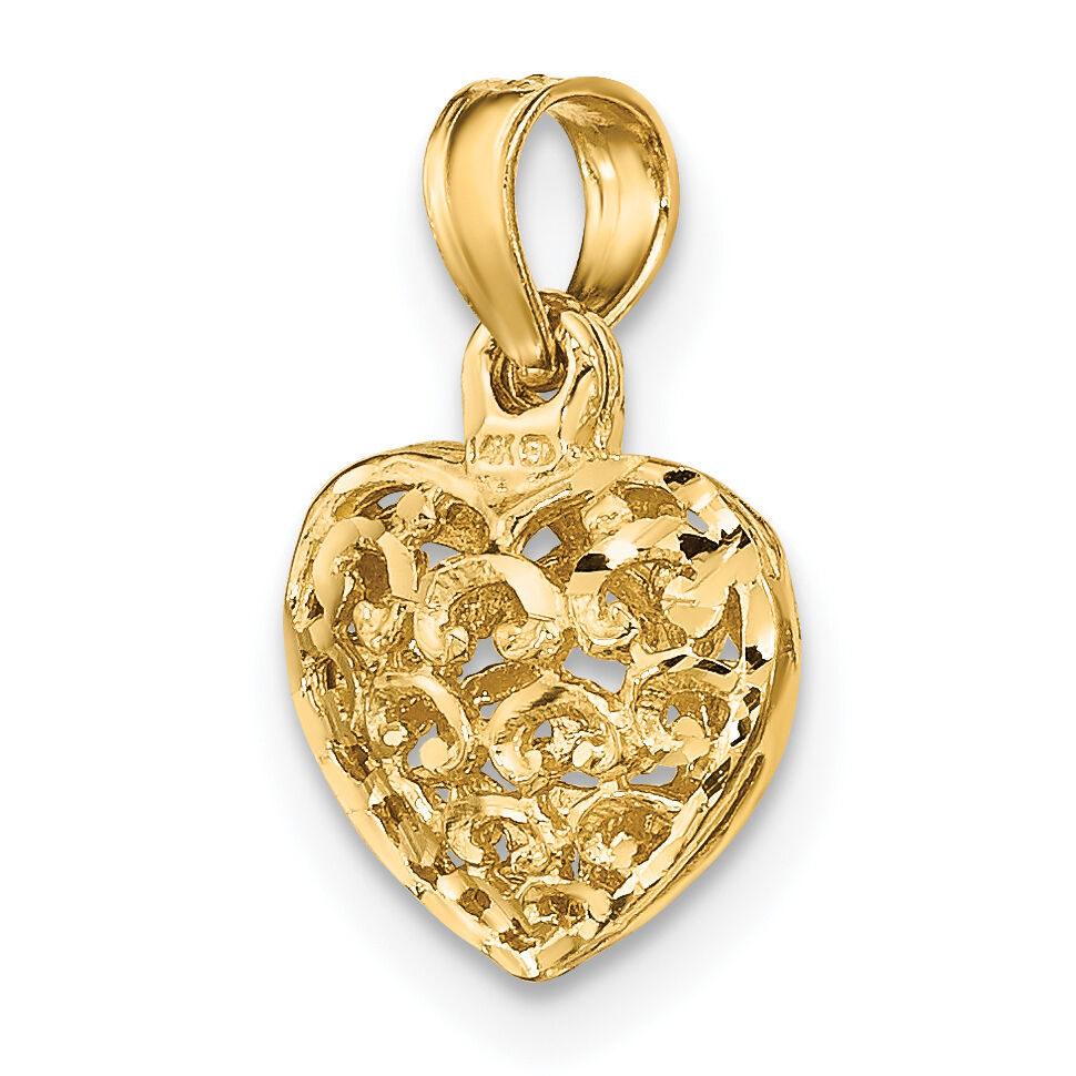 14K 3-D Diamond-cut Mini Puffed Heart Charm-K7130